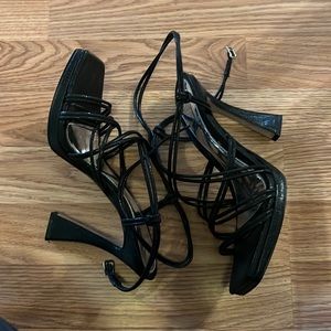 JLO black strappy heels